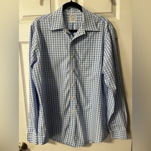 Brooks Brothers Shirt Mens Large Blue White Gingham The Original Polo Non-Iron